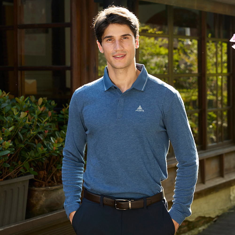 男款長袖羊毛POLO衫(A1PS2552M靛藍/保暖/抑菌/吸濕/排汗/台灣製)