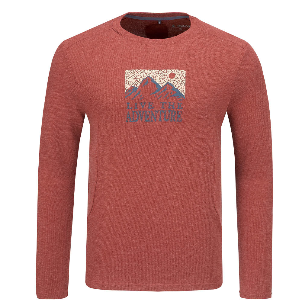 男款長袖羊毛T恤(A1TS2543M磚紅/保暖/抑菌/吸濕/排汗/台灣製)