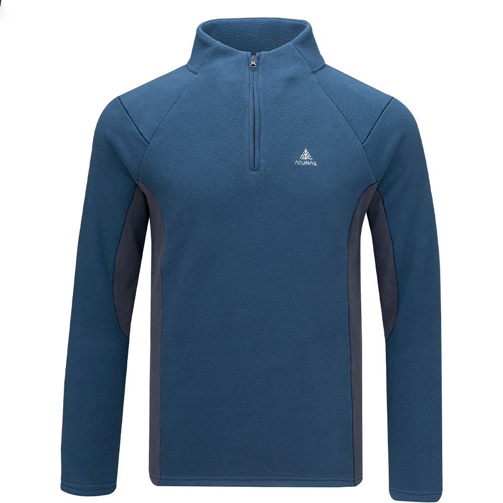 男款循環SOLAR-FLEECE保暖拉鍊衫(A1PS2556MC墨藍/深灰/刷毛保暖/雙面刷毛/素面百搭/立領保暖/樂遊戶外)