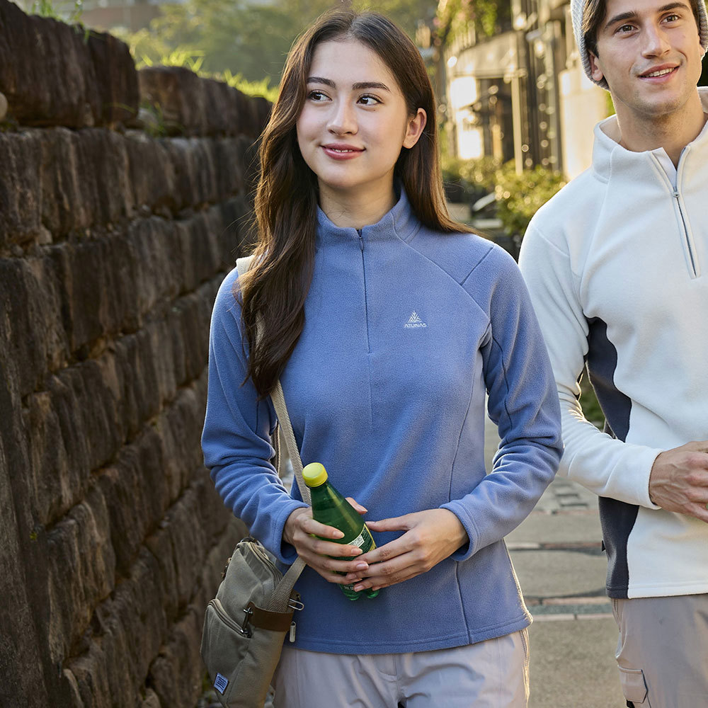 女款循環SOLAR-FLEECE保暖拉鍊衫(A1PS2557WC藍紫/刷毛保暖/素面百搭/雙面刷毛/樂遊戶外)