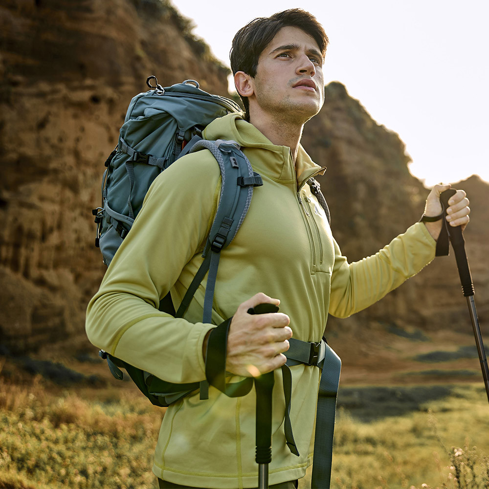 男款SOLAR-FLEECE保暖連帽衫(A1PS2554M黃綠/刷毛保暖/素面百搭/連帽保暖/專業登山)