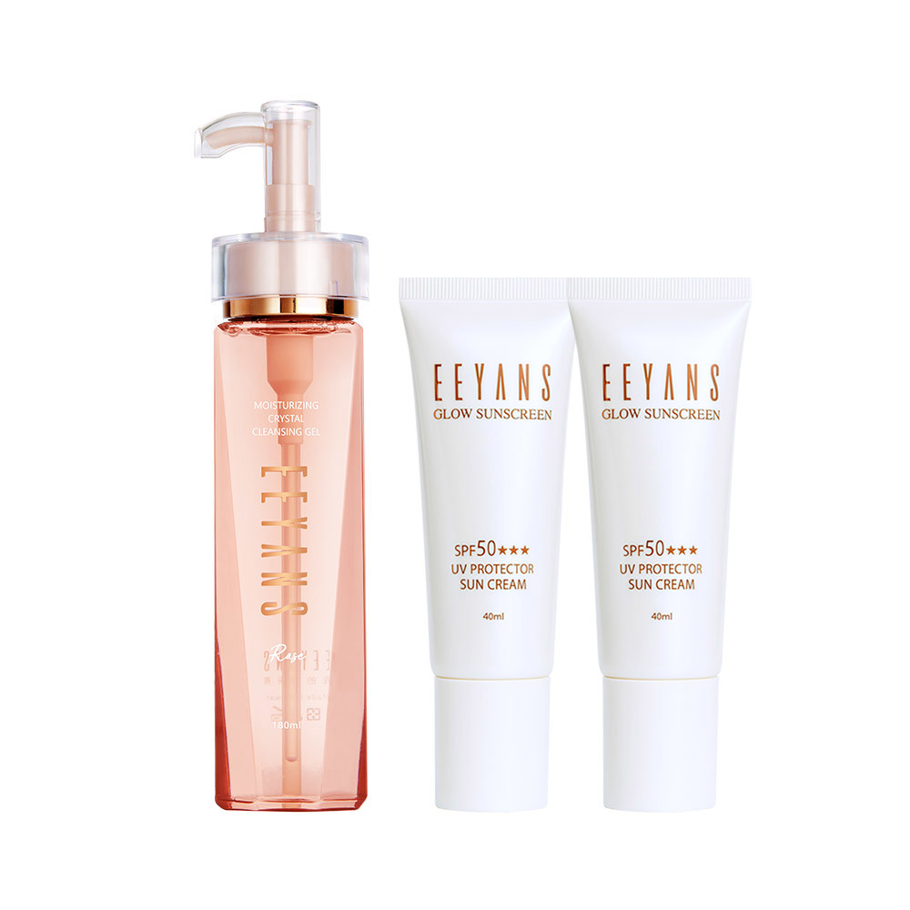 【3入組】保濕高光水凝防曬乳SPF50 ★★★ 2入 + 晶透保濕SPA洗卸露 粉紅玫瑰/清新綠茶 180ml