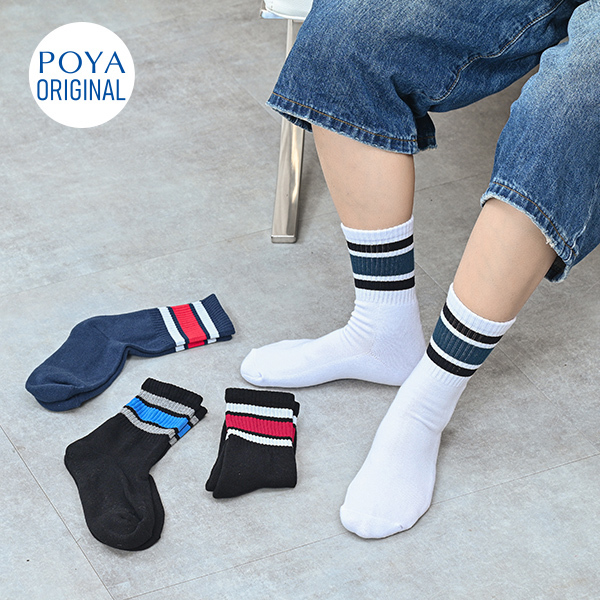 POYA COZY 羅紋橫條毛巾底長襪2入-L-多款任選