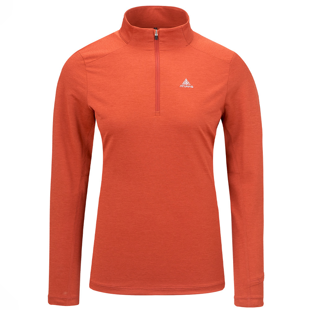 女款抑菌耐磨長袖排汗立領衫(A1PSGZ04W橙紅/抑菌排汗衣/排汗快乾/專業登山)