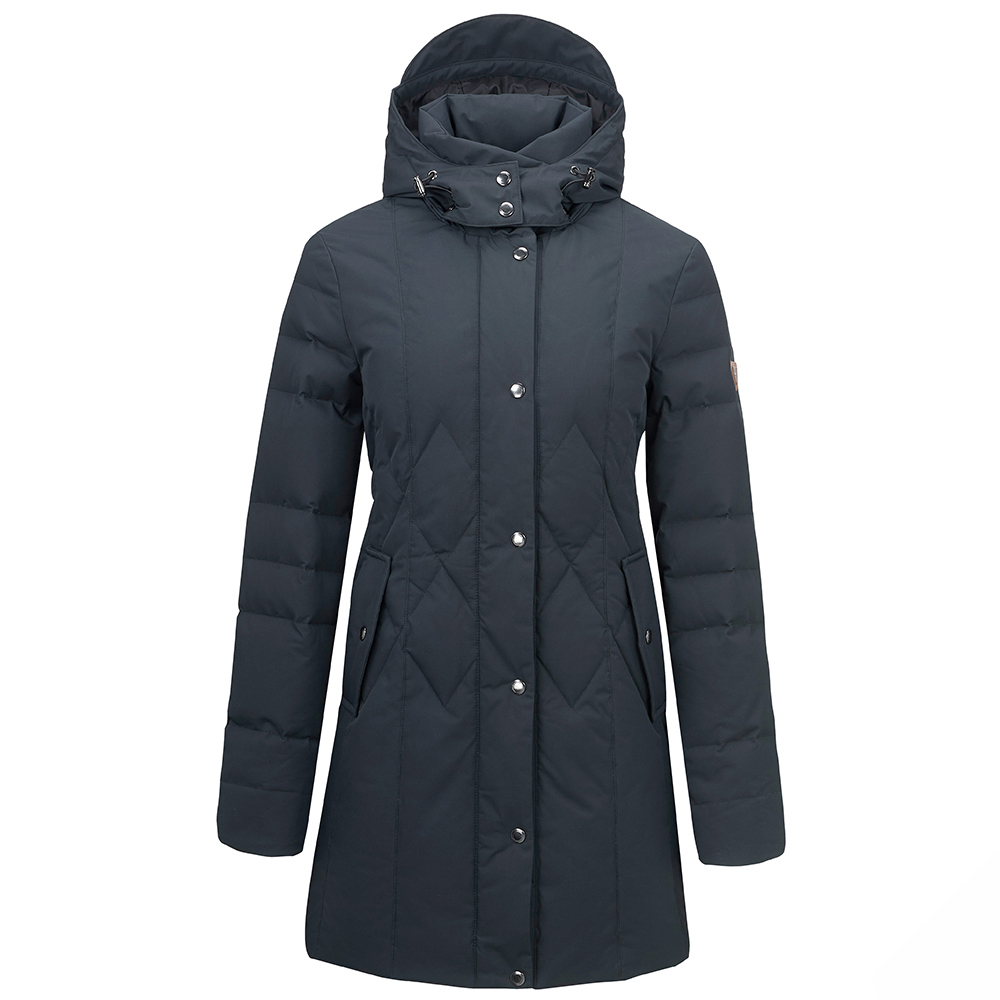 女款HEAT CORE蓄熱中長版羽絨外套(A1GA2532W藍黑/保暖羽絨/保暖/抗潑水/中長版羽絨外套/都會休閒)