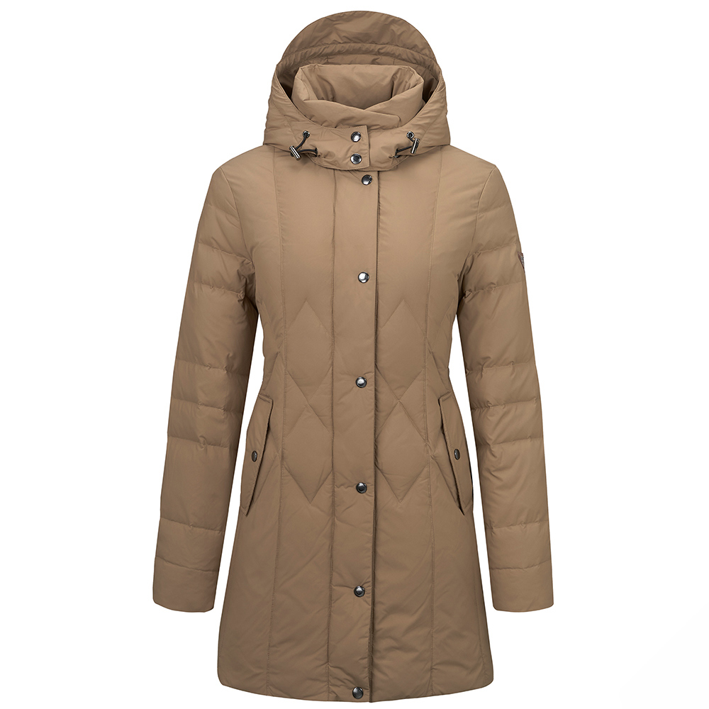 女款HEAT CORE蓄熱中長版羽絨外套(A1GA2532W卡其/保暖羽絨/保暖/抗潑水/中長版羽絨外套/都會休閒)