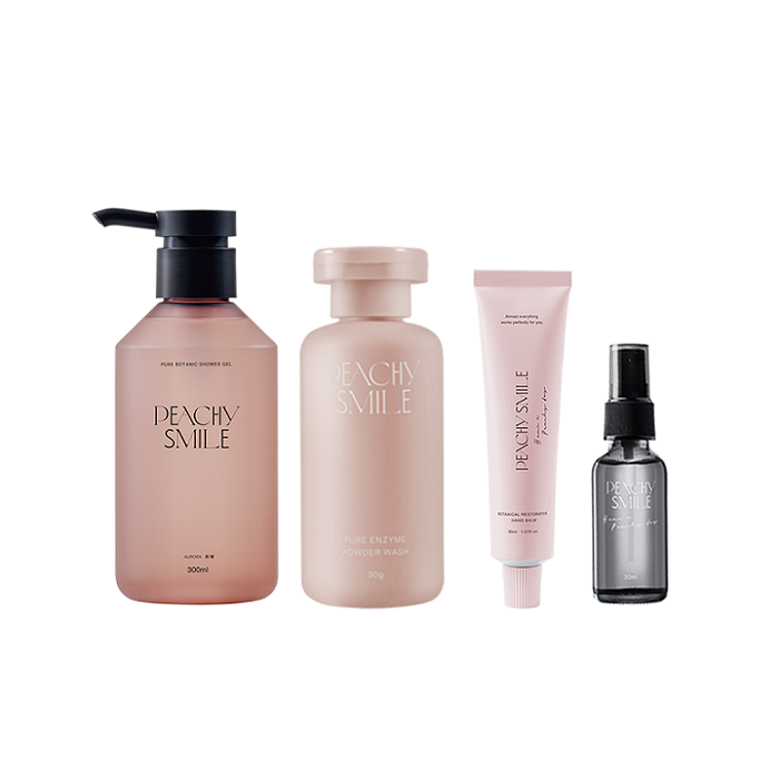 【Peachy Smile】聖誕香氛組(淨潤植萃沐浴露300ml*1(香味任選)+淨潤酵素洗顏粉30g*1+香氛精油乾洗手30ml*1(香味任選)+植萃精油嫩手霜30ml*1(香味任選))