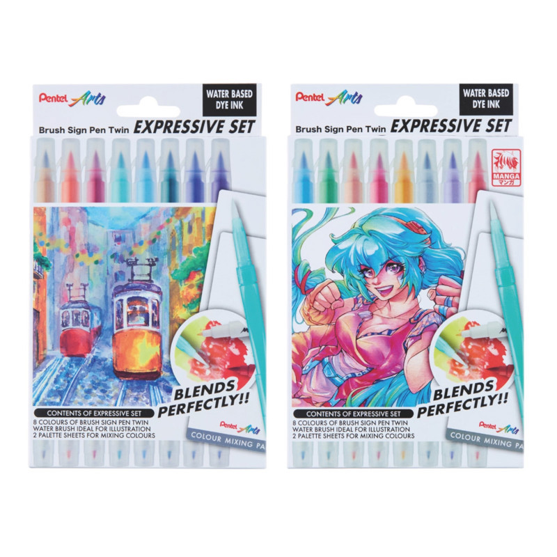 飛龍Pentel SESW30C 雙頭柔繪筆8色組-風景版/漫畫版