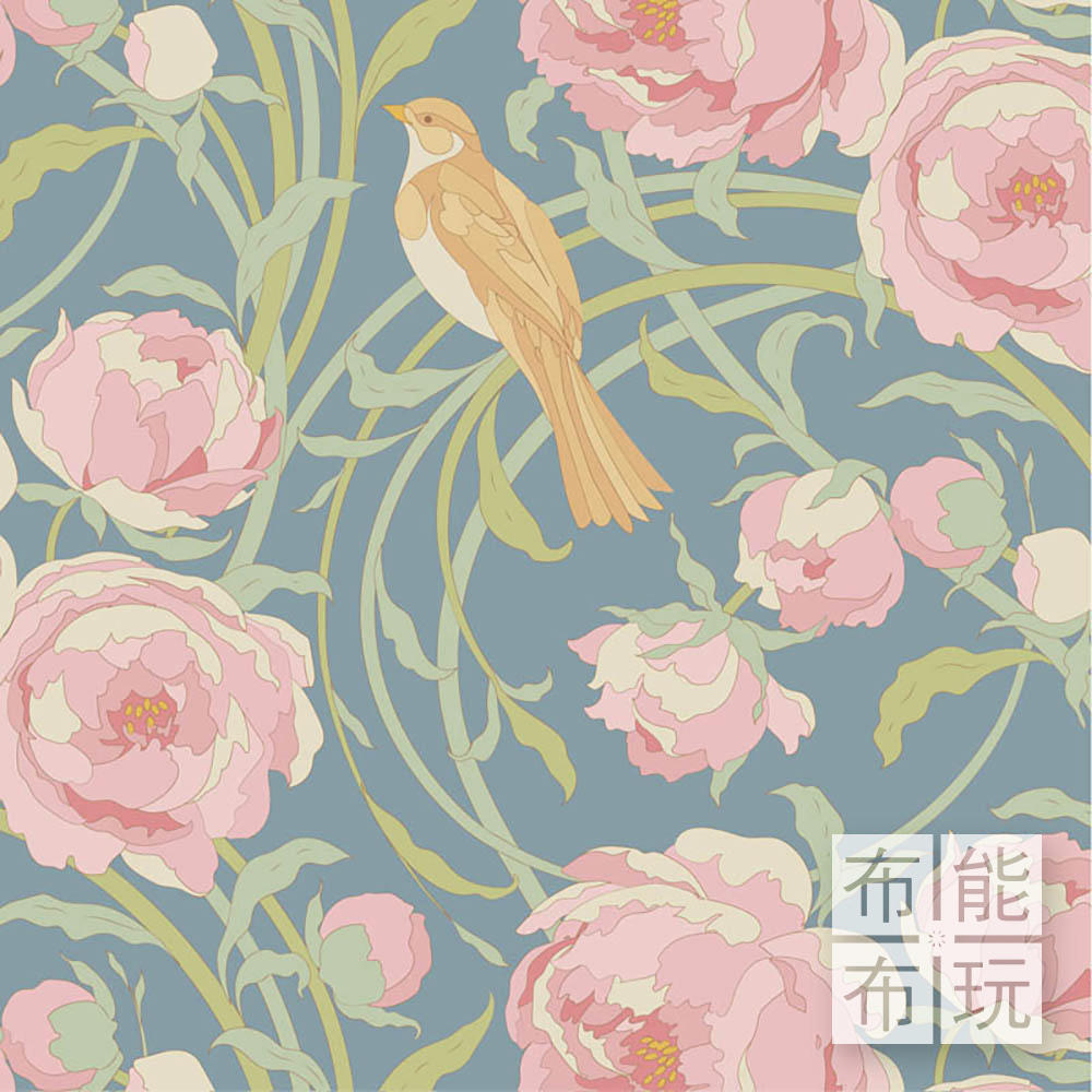 【2026年春夏新品預購】Tilda Songbird 鳴鳥棉布: 藍色柯拉 100655