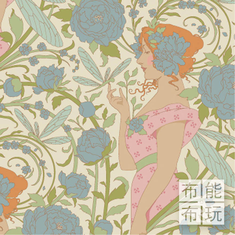 【2026年春夏新品預購】Tilda Songbird 鳴鳥棉布: 藍色奧柏麗 100653