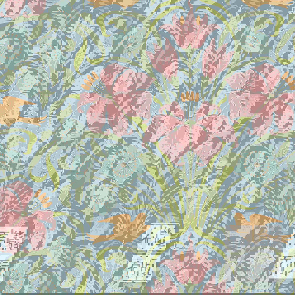 【2026年春夏新品預購】Tilda Songbird 鳴鳥棉布: 藍色鳴鳥棉布: 100652