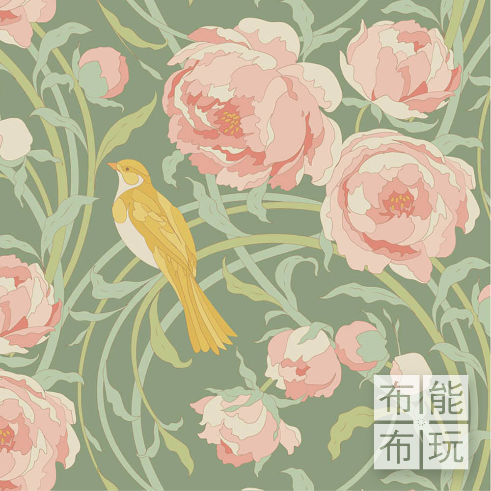 【2026年春夏新品預購】Tilda Songbird 鳴鳥棉布: 鼠尾草色柯拉 100647
