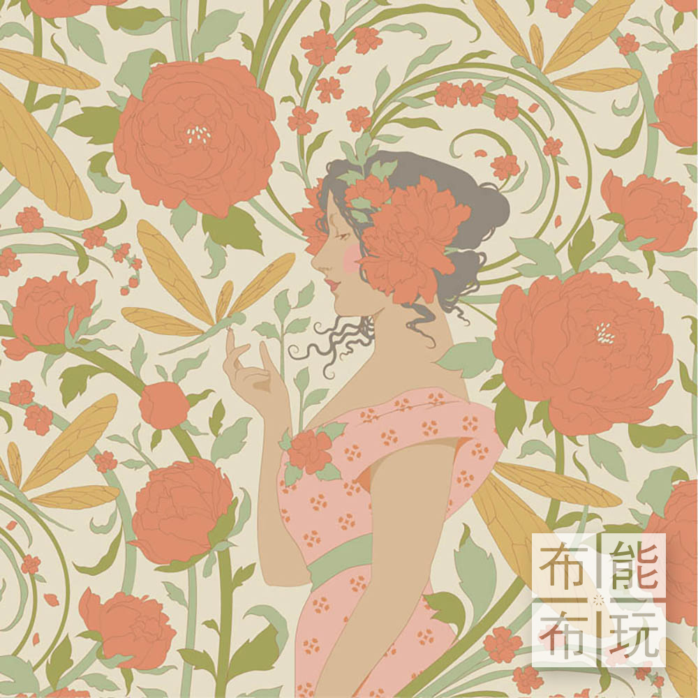 【2026年春夏新品預購】Tilda Songbird 鳴鳥棉布: 珊瑚紅色奧柏麗 100643