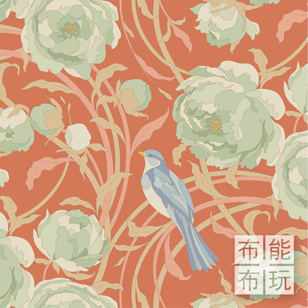 【2026年春夏新品預購】Tilda Songbird 鳴鳥棉布: 珊瑚紅色柯拉 100642