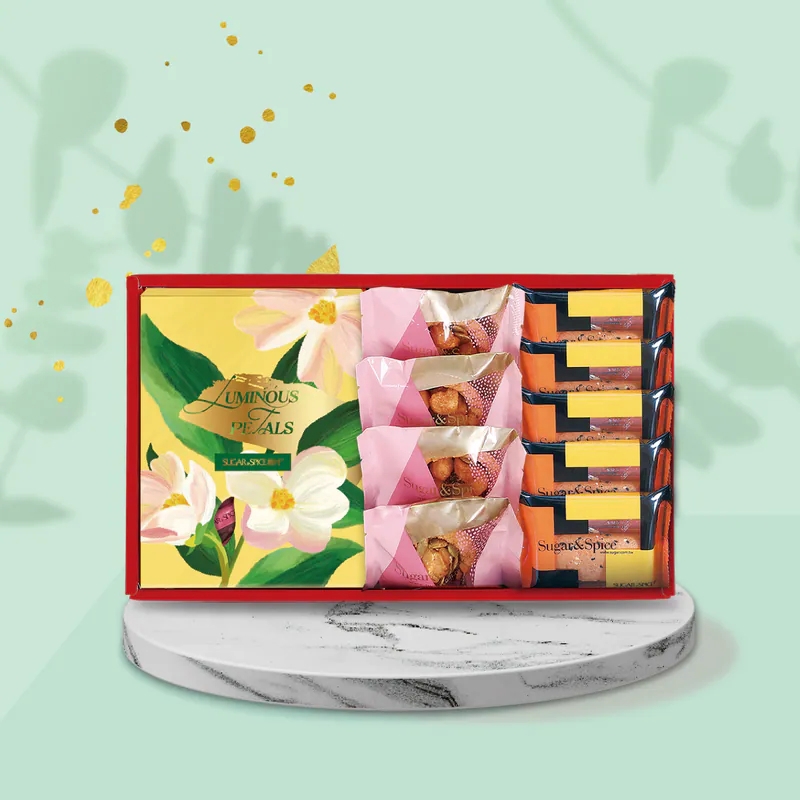 【糖村】絹絨花賞 R605 (法式牛軋糖210g+夏威夷豆豆塔4入+原味薄捲餅5入)(預購10個工作天)