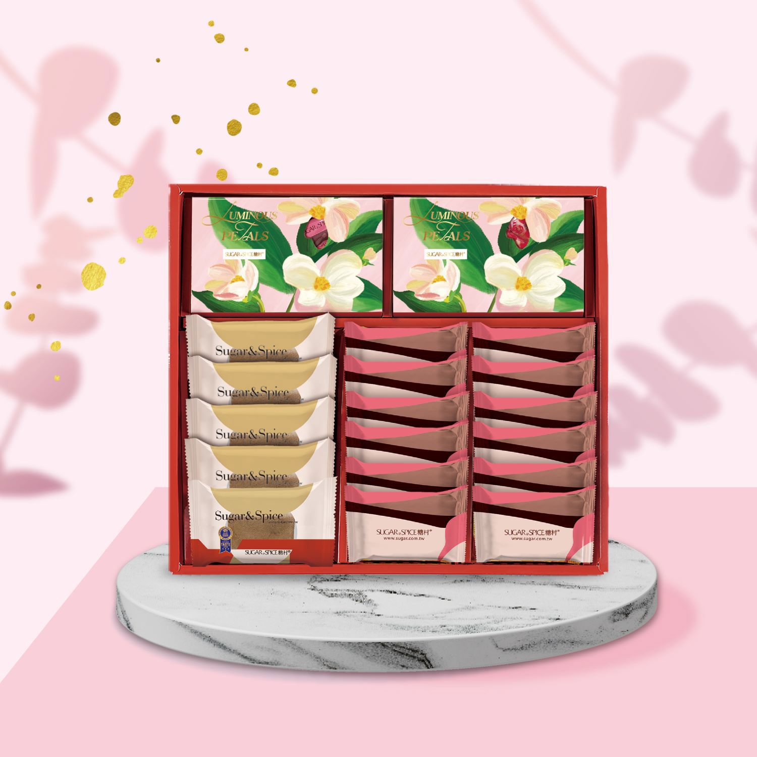 【糖村】繽紛花賞 U603 (法式牛軋糖12入+娃娃花生酥糖150g+錫蘭紅茶薄捲餅5入+牛軋餅-蔥鹽風味12入)(預購10個工作天)