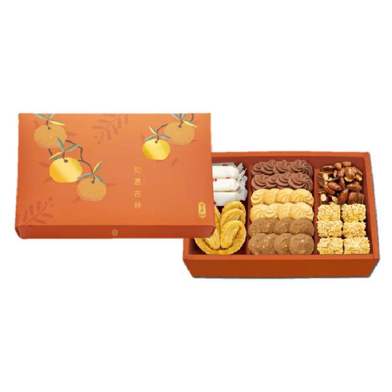 【奇華餅家】福氣臨門禮盒(杏仁脆糖75g+迷你杏角拿破崙1入(6塊/入)+牛軋糖64g+蝴蝶酥3入+咖啡奶酥8入+菊花奶酥8入+巧克力奶酥8入)(春節禮盒)