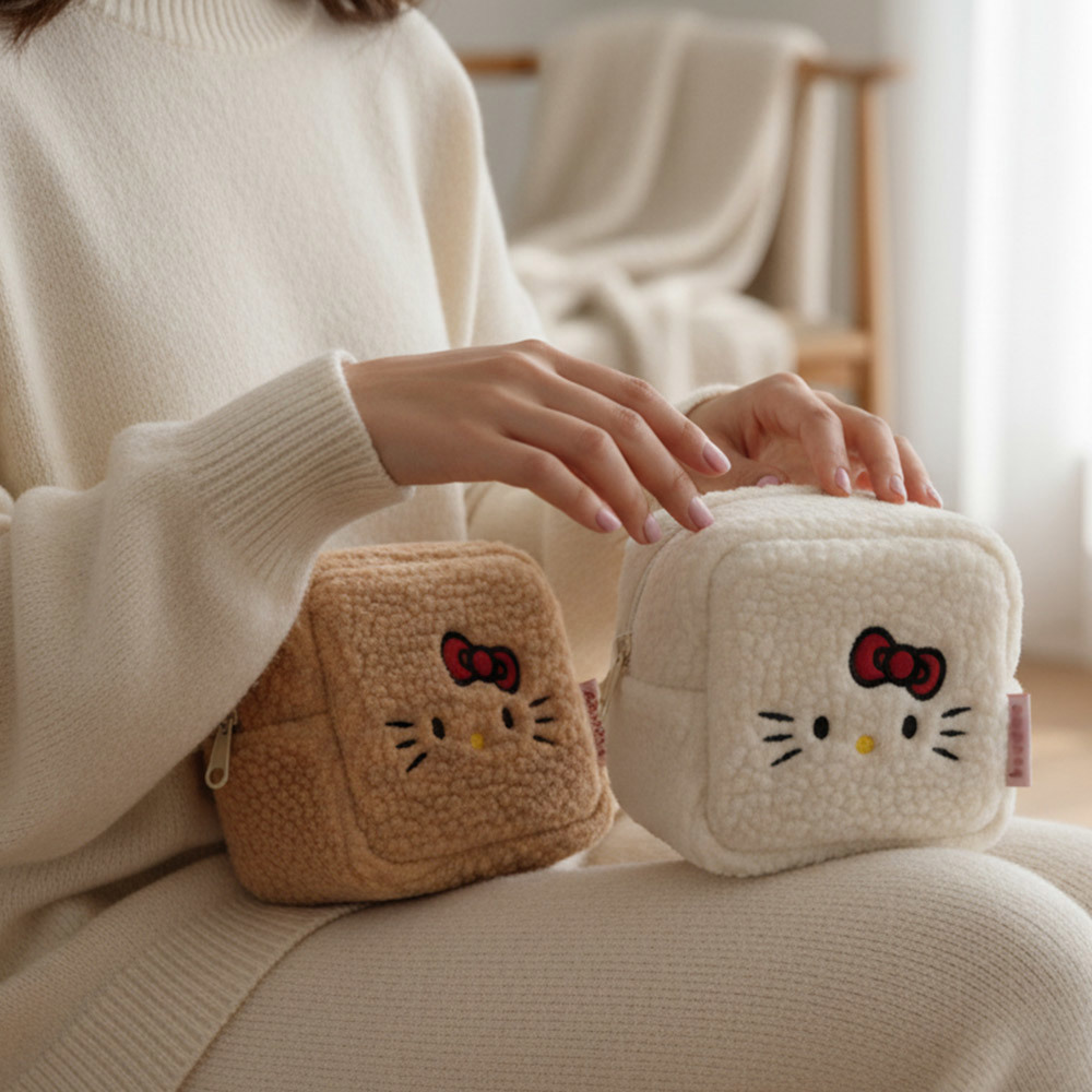 Kitty 刺繡毛絨收納包(2色可選)