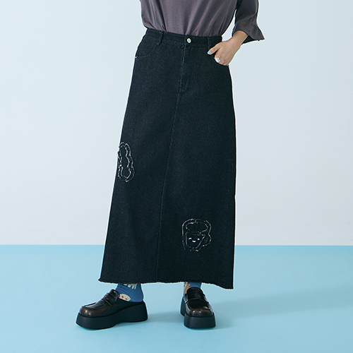 【E WEAR.FAVVI x yohand studio】咖啡與蒸氣-牛仔長裙(黑)