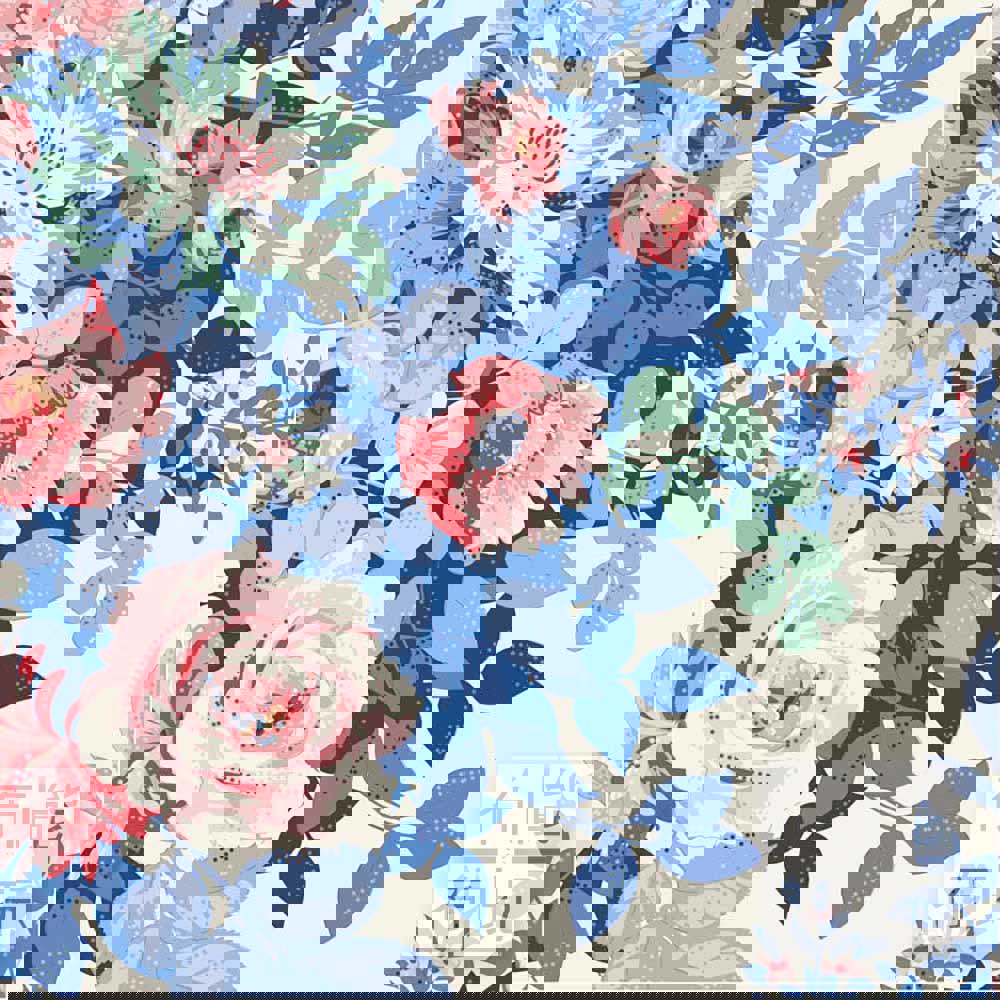 【2026年特別版新品預購】Tilda Something Blue 藍釉棉布: 奶油色奇幻花朵 100665