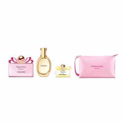 【鋒恩香水】FERRAGAMO 浪漫伊人女性淡香精100ml+熾烈之光女性淡香精35ml+晨光綻放女性淡香精迷你瓶5ml+浪漫伊人化妝包(女王節DM商品)
