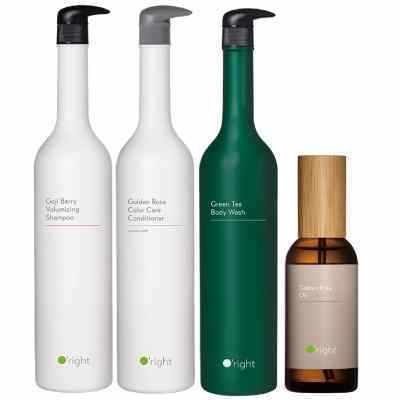 【O’right歐萊德】全身呵護組(枸杞豐盈洗髮精1000ml+香檳玫瑰護色護髮素1000ml+綠茶沐浴乳1000ml(典藏版)+香檳玫瑰護髮油100ml)(女王節DM商品)