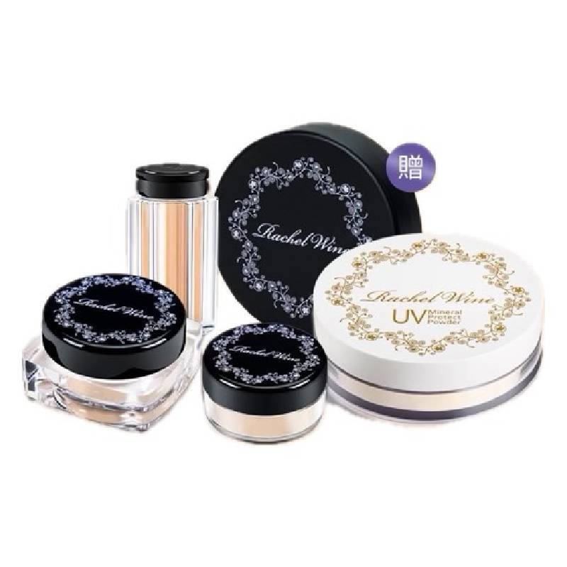 【瑞秋懷恩】絕美底妝組(輕透礦物粉底+零瑕疵礦物遮瑕+毛孔隱形妝前粉+礦物UV防曬粉+黑色調粉盤)(女王節DM商品)