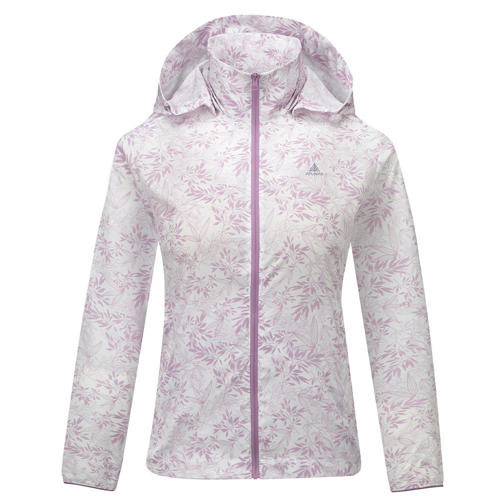 女款蚊瘋不動涼感外套(A1GA2603WC淺紫印花/風衣/防曬/輕薄透氣)