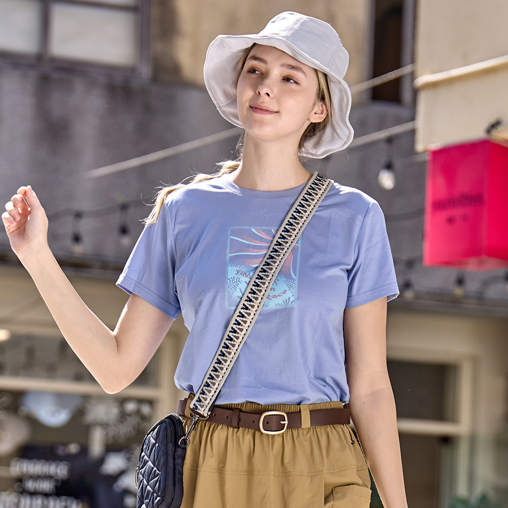 女款ATUNAS-TEX短袖T恤(A2TS2607W灰藍/透氣/快乾排汗/夏日百搭)