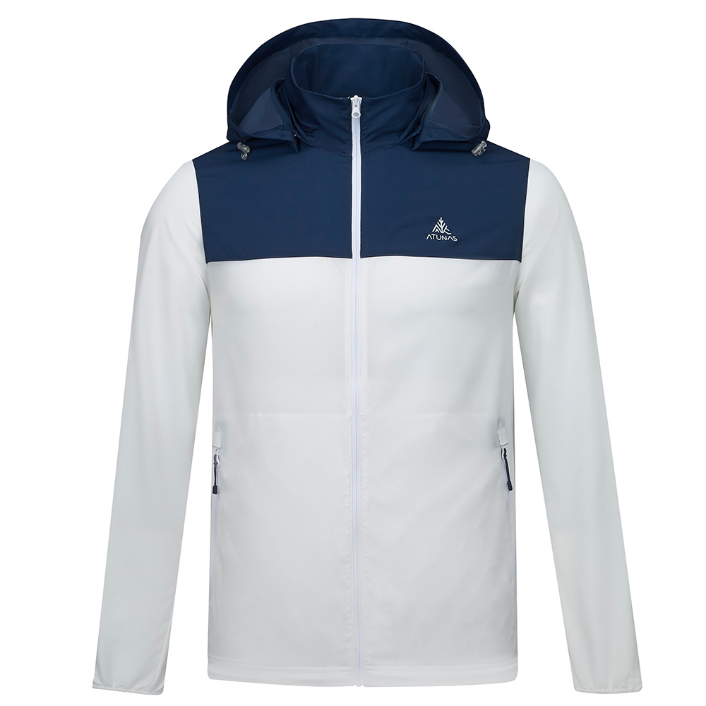 男款蚊瘋不動涼感外套(A1GA2601MC深藍/白/環保再生循環回收/風衣/防曬/輕薄透氣)