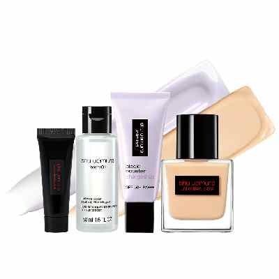 【shu uemura】無極限亮白裸光底妝組(無極限全效亮白精華防曬乳30ml(正貨自選色)+無極限裸光精萃粉底35ml(正貨自選色)+酒粕活酵淨亮潔顏油50ml+無極限養肌彈嫩霜5ml)