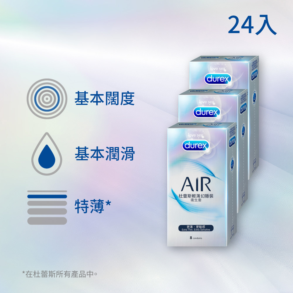 【官網熱銷Top 3】杜蕾斯AIR輕薄幻隱裝衛生套8入*3盒