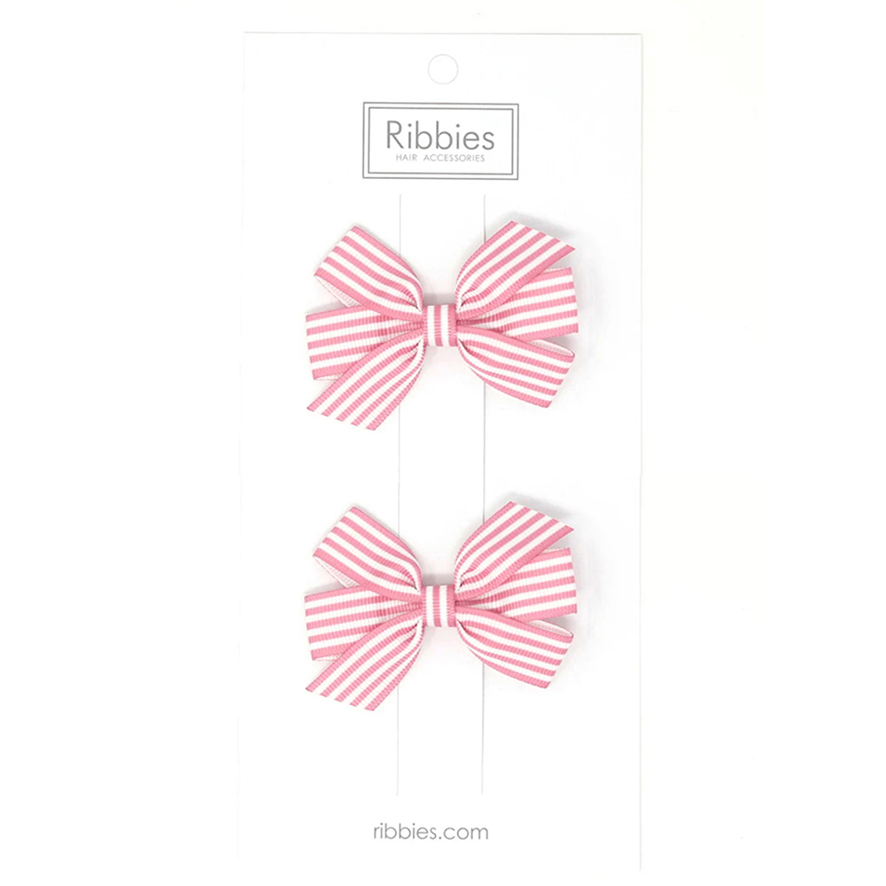 英國Ribbies 條紋中蝴蝶結2入組-粉紅