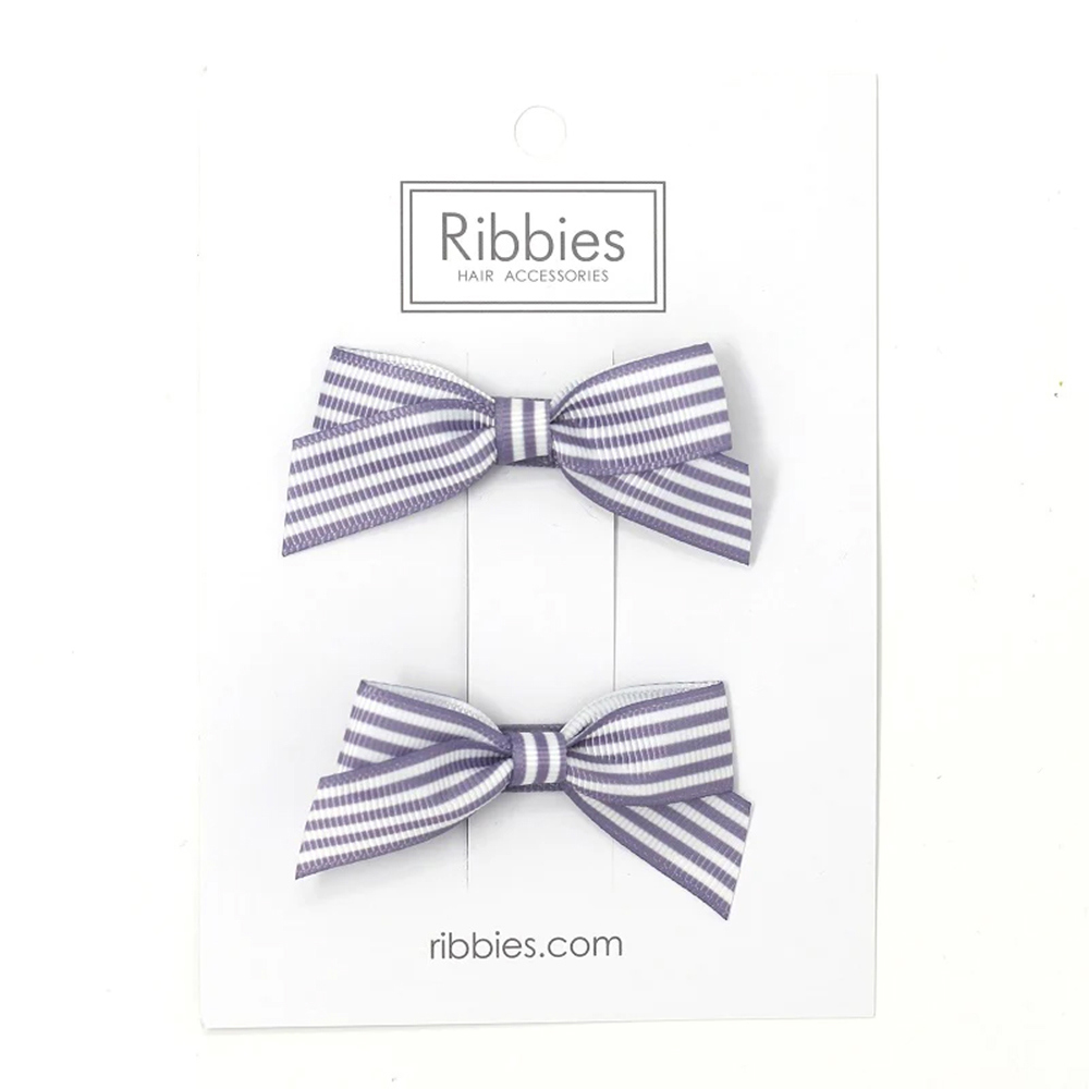 英國Ribbies 條紋蝴蝶結2入組-薰衣草紫