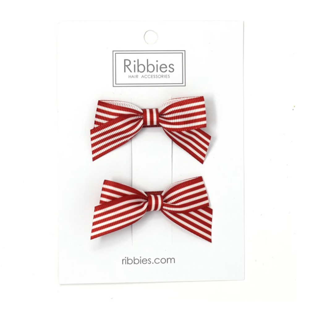 英國Ribbies 條紋蝴蝶結2入組-鐵鏽紅
