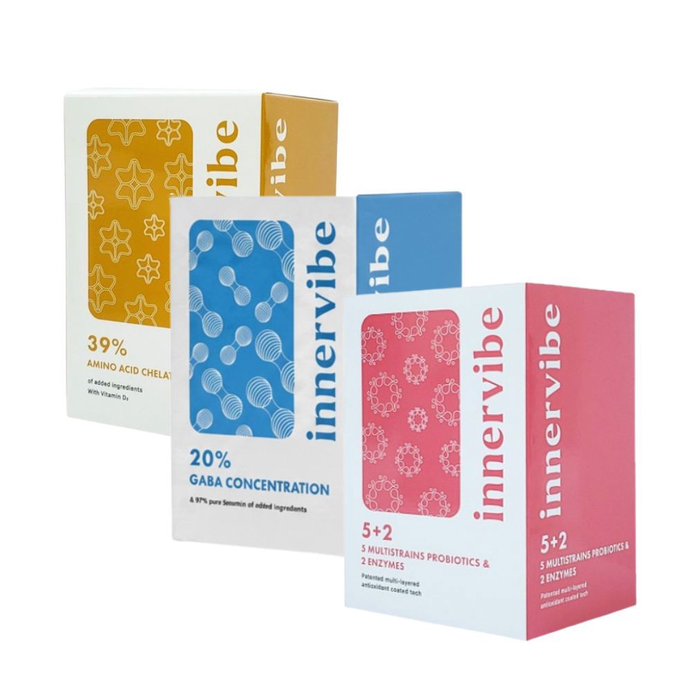 【夜晚深度修復組】innervibe裡好 麩胺酸發酵物(含GABA)芝麻素舒眠膠囊 螯合鈣D3膠囊 益生菌膠囊