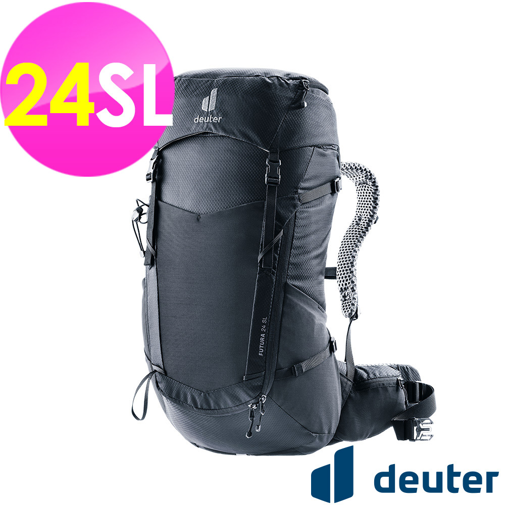【deuter 德國】FUTURA透氣網架背包/健行包24SL(3400526黑/女性窄肩款/三面式透氣彈性網架)