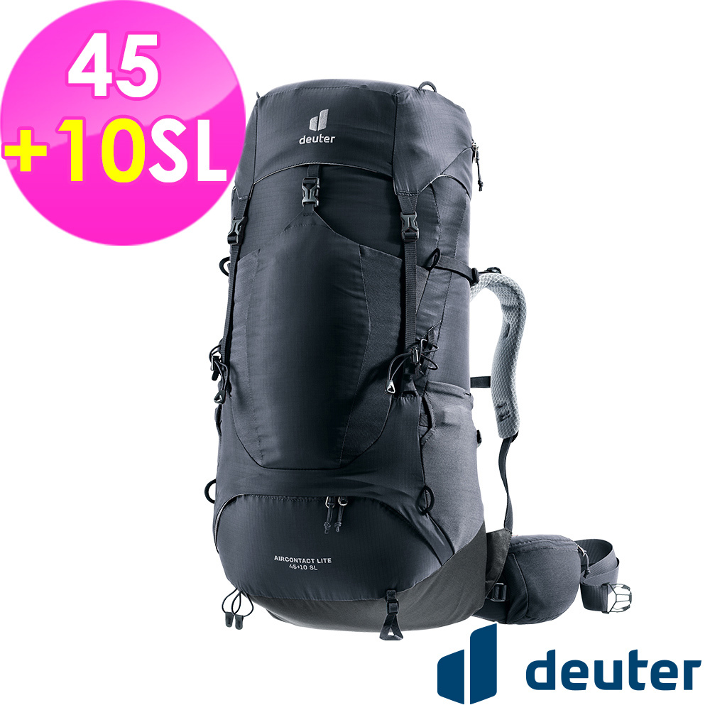 【deuter 德國】AIRCONTACT LITE拔熱式透氣背包/登山背包45+10SL(3340223黑/女性窄肩款)