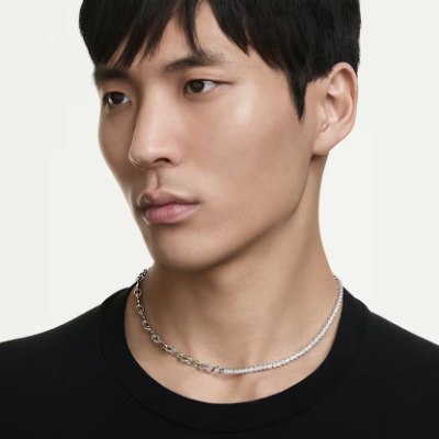 【Swarovski 施華洛世奇】Matrix 項鏈 (S 形，圓形切割 白色 鍍白金色) (5747732)