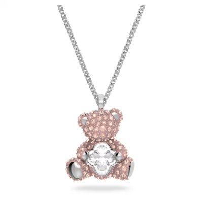 【Swarovski 施華洛世奇】Teddy 鏈墜(熊 粉紅色 鍍白金色)(5599168)