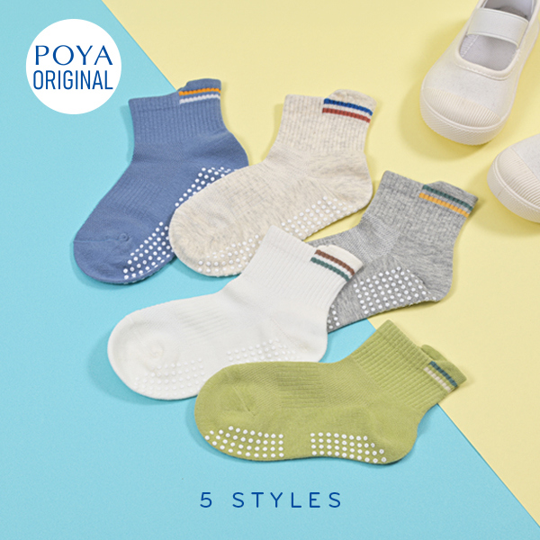 POYA COZY 線條提耳止滑1/2童襪-13-18cm-多款任選