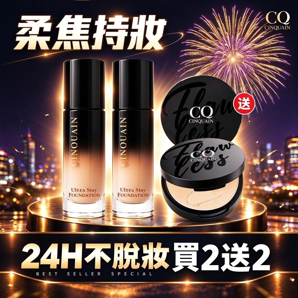 【買2送2】CQ思珂 零焦濾超持妝粉底*2+微霧裸肌定妝輕粉餅*2