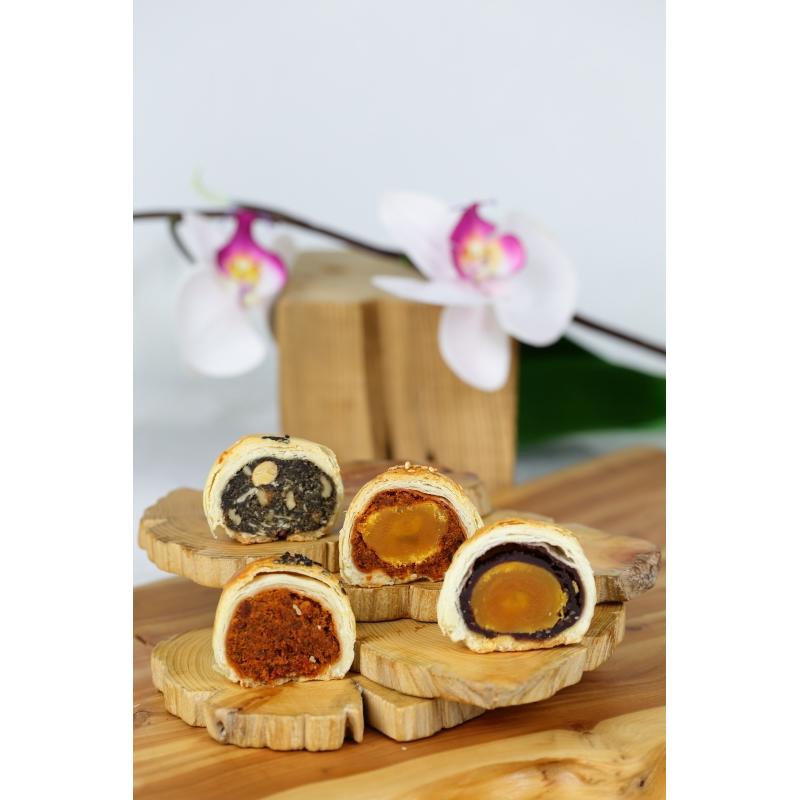 【白鵝山腳】中秋禮盒｜普一酥皮經典禮盒 (牛肉酥X3 蛋黃酥X3 牛肉蛋黃酥X3 黑麻酥X3 ) (葷食) PW 2555 (請備註到貨日)-廠商直送