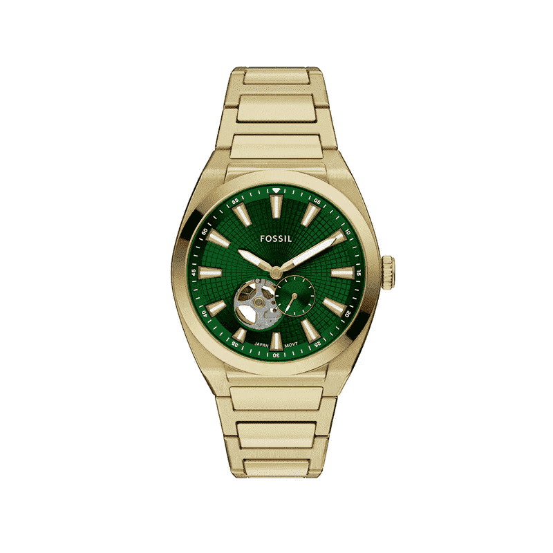 【FOSSIL】限時9折↘Everett 極簡紳士綠面手錶 金色不鏽鋼錶帶 42 MM ME3276