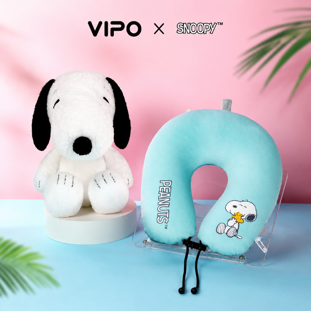 VIPO 史努比收納頸枕-灰藍