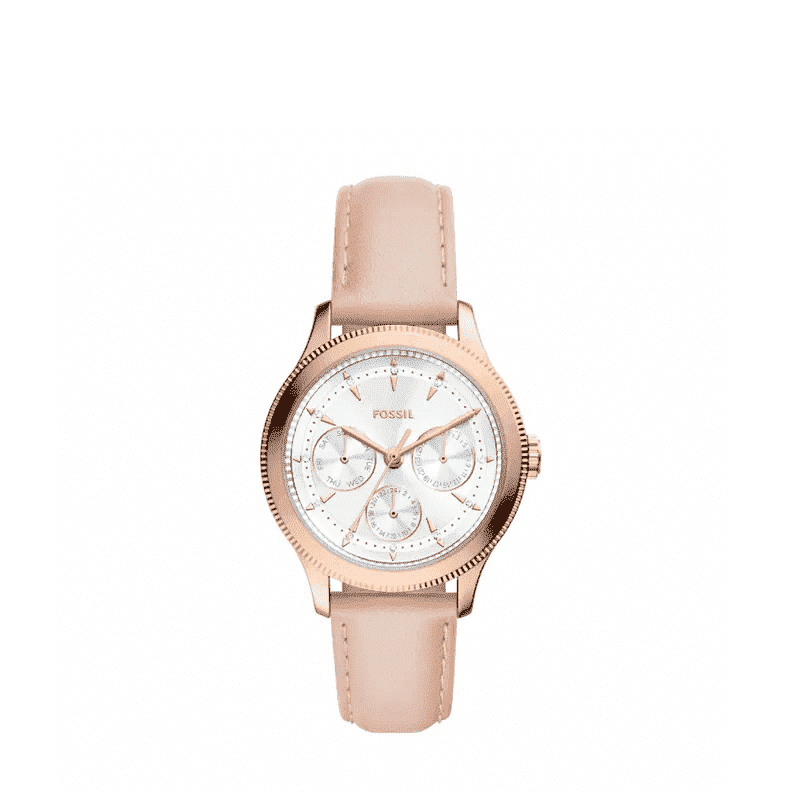 【FOSSIL】限時9折↘Brynn 簡約粉金柔霧皮革女錶 粉色真皮錶帶 38 MM BQW8021