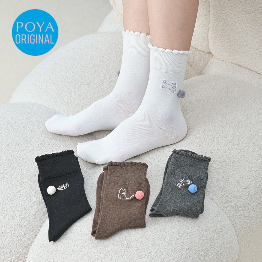POYA SHINE2U 貓咪玩球捲邊3/4襪-多款任選
