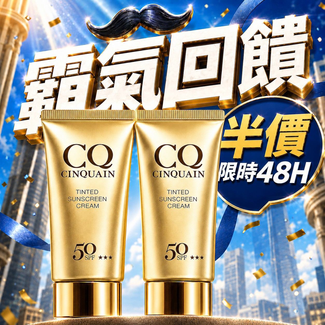 【霸氣回饋】CQ思珂 超水感高效防曬精華/清透裸肌潤色防曬乳2入-售價已折