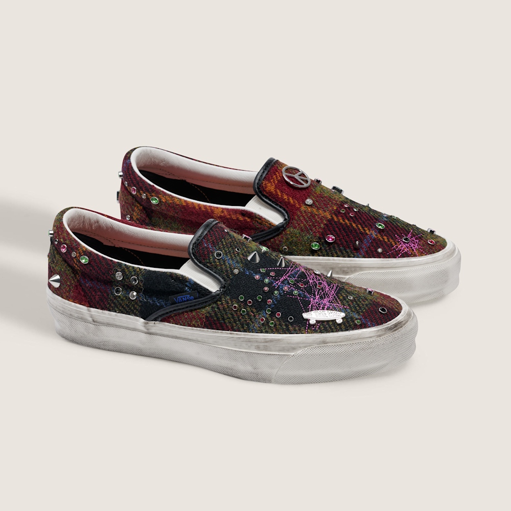 Vans x Harris Tweed Premium LX Classic Slip-On 98 紅色滑板鞋