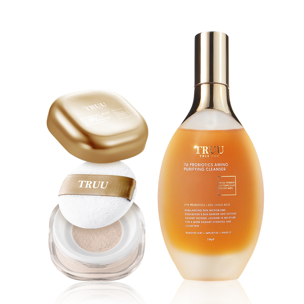 【新品上市優惠價】極奢蜂王乳無瑕防曬蜜粉 SPF50+★★★+潔顏露二擇一(76酵母胺基酸淨膚潔顏露／76水楊酸酵母淨膚潔顏露（防滑升級版）【薔薔．陳夢晨推薦】)
